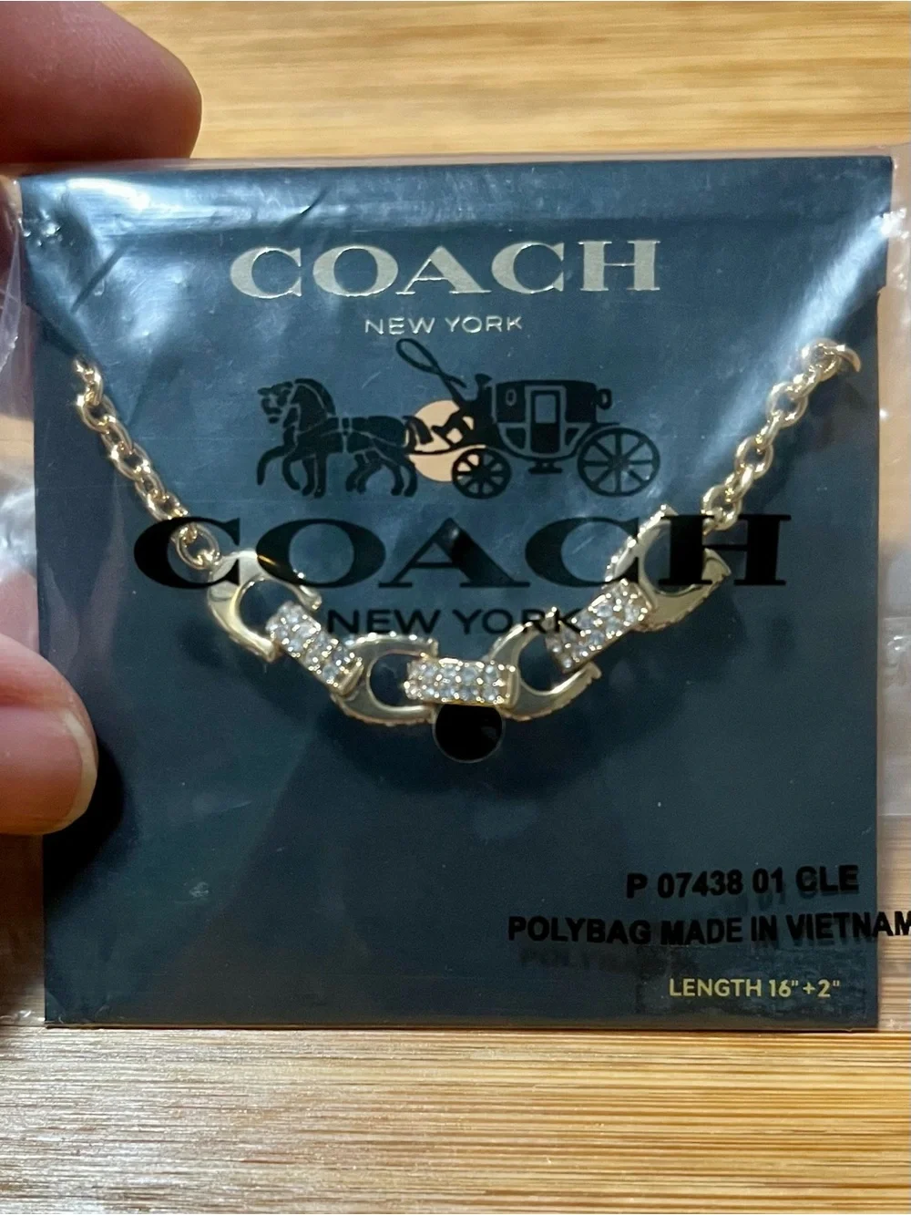 Coach Signature Gold Tone Pavé Crystal C Link Necklace 16” - 18” Lobster Clasp